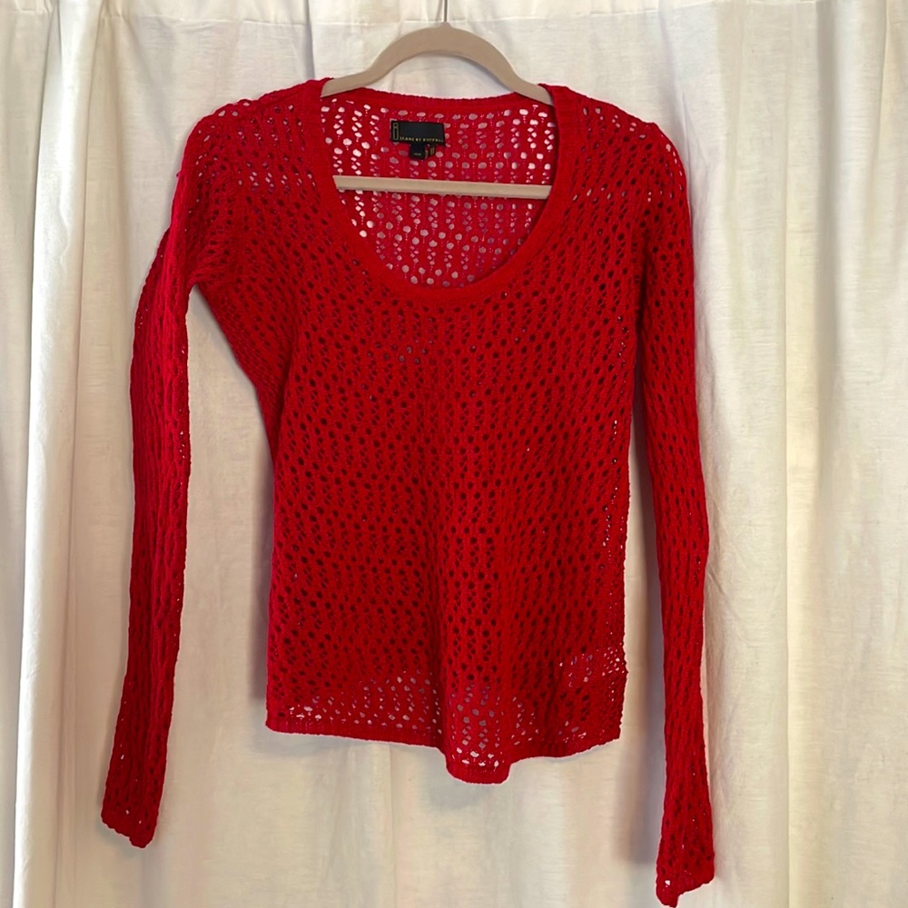 Red mesh lightweight long sleeve sweater